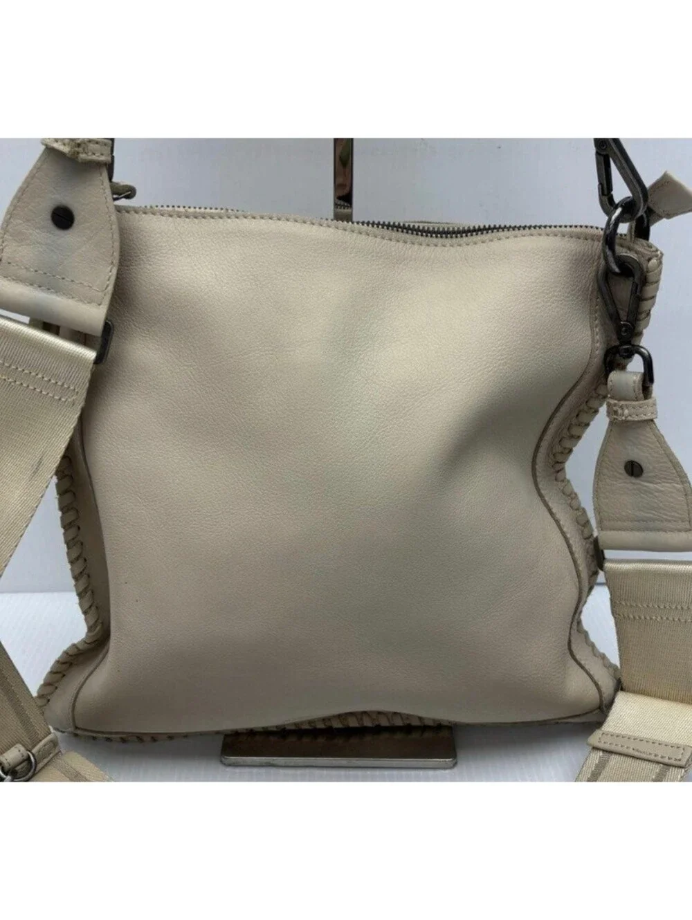 Harbour & 2nd Cream Leather Convertible Cross Body Bag Purse